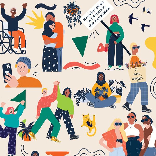 Graphic with messages about mental health support and self‑worth.