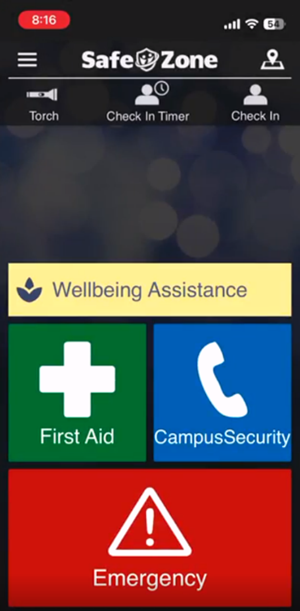 You have successfully completed the registration for the SafeZone App. The following screen will now be your landing page