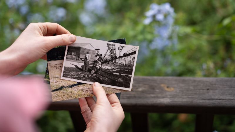 Old black and white image of Sophie's grandfather at Blair Athol coal mine
