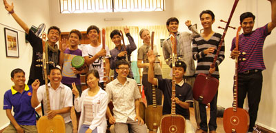 Dr Catherine Grant in Cambodia with music students