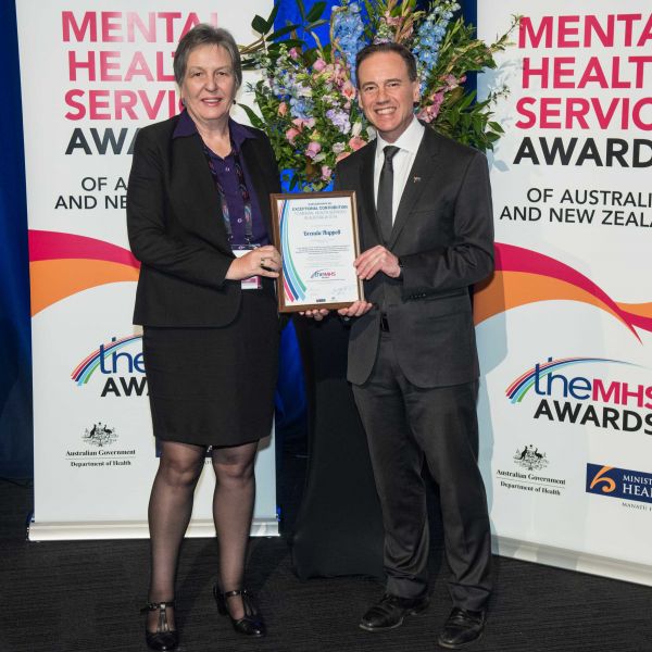 Prof Brenda Happell presented with her award by The Hon Greg Hunt MP, Federal Minister for Health