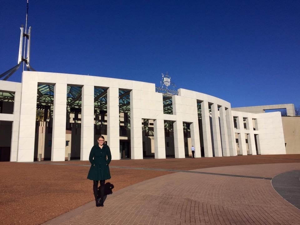 Lisa outside of Parliament House. 