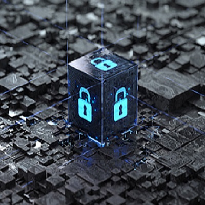 Abstract image of a digital cube with a lock symbol