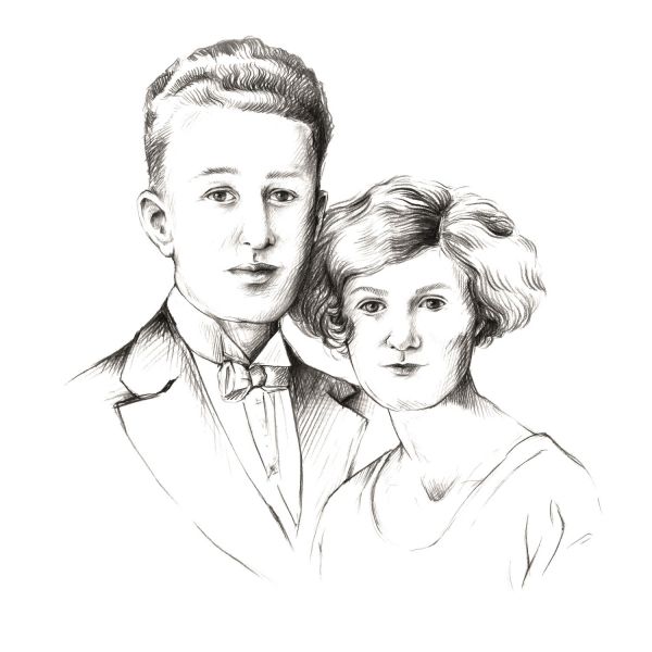Illustration of Harold and Gladys Brawn . Brawn fellows leading the world in health research
