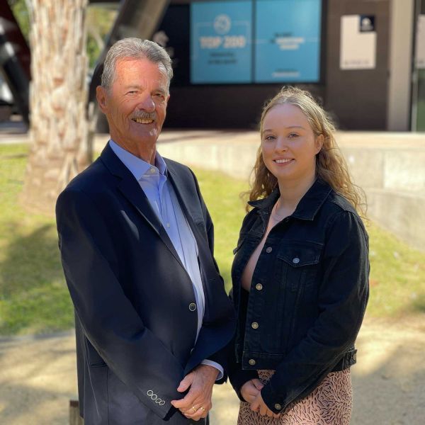 Bob Purser with inaugural Meg Purser Scholarship recipient Courtney Yeandle.. Inaugural Meg Purser Communications Scholarship awarded.