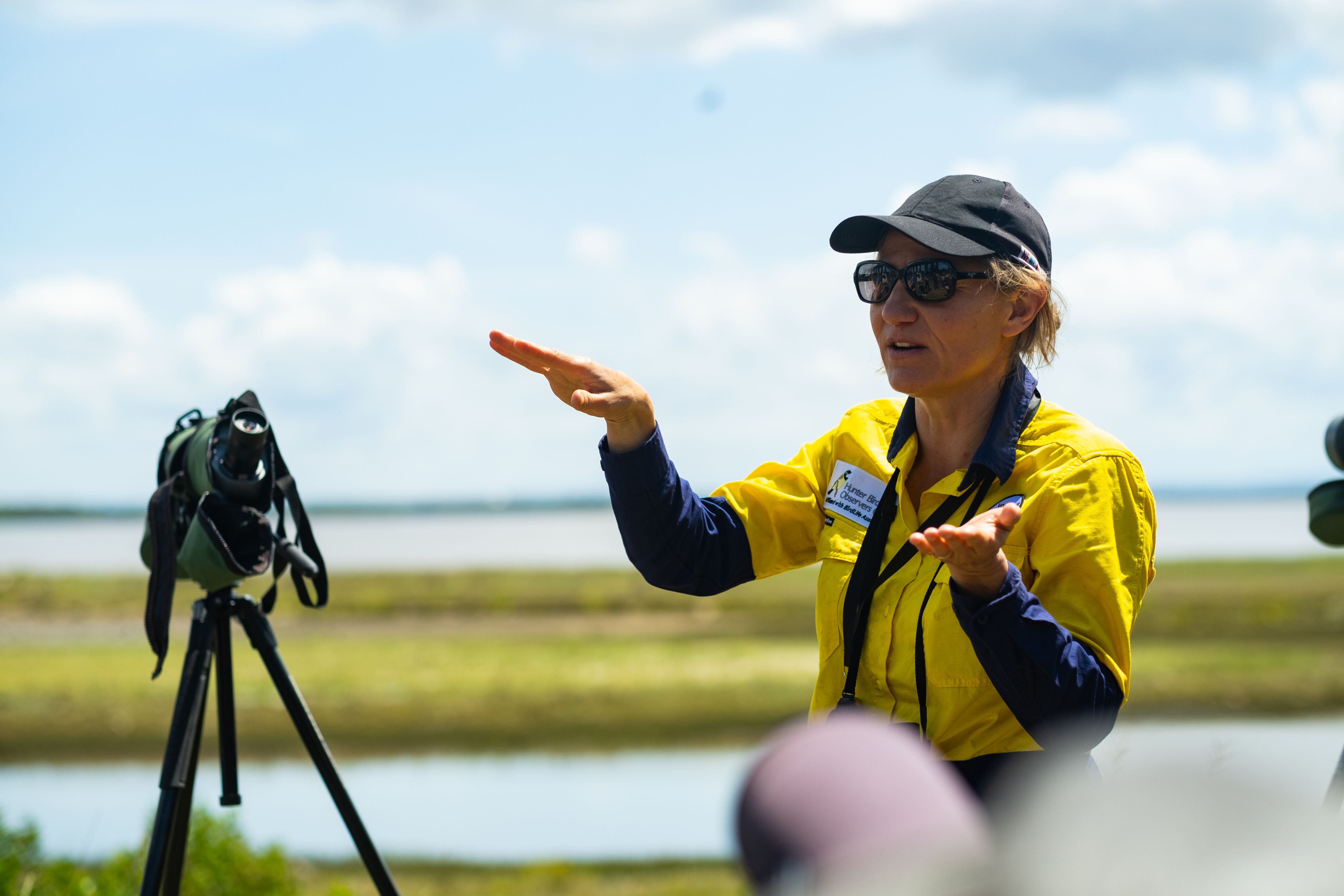 Dr Andrea Griffin explaining shorebird behaviour