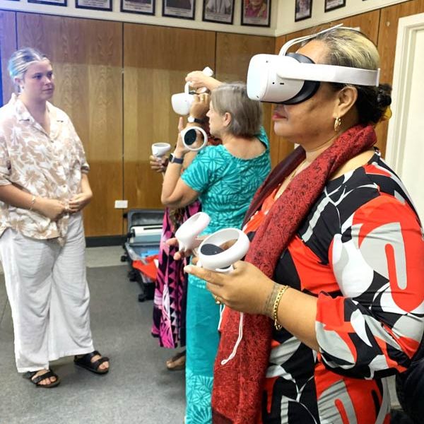 People participating in VR training in Samoa 