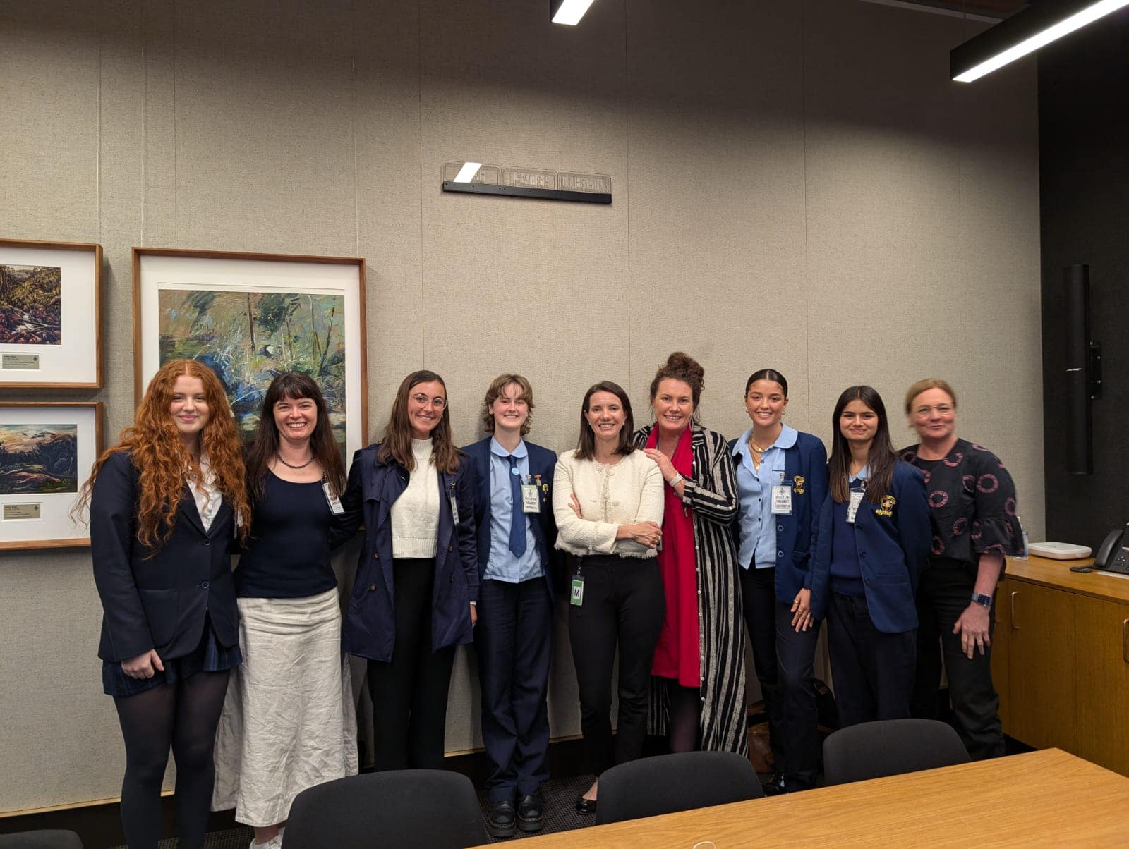 Hunter students and Centre for Law and Social Justice representatives are pictures with local MPs at NSW Parliament holding the School Students' Statement on the Right to a Healthy Environment
