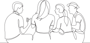 students studying - drawing outline