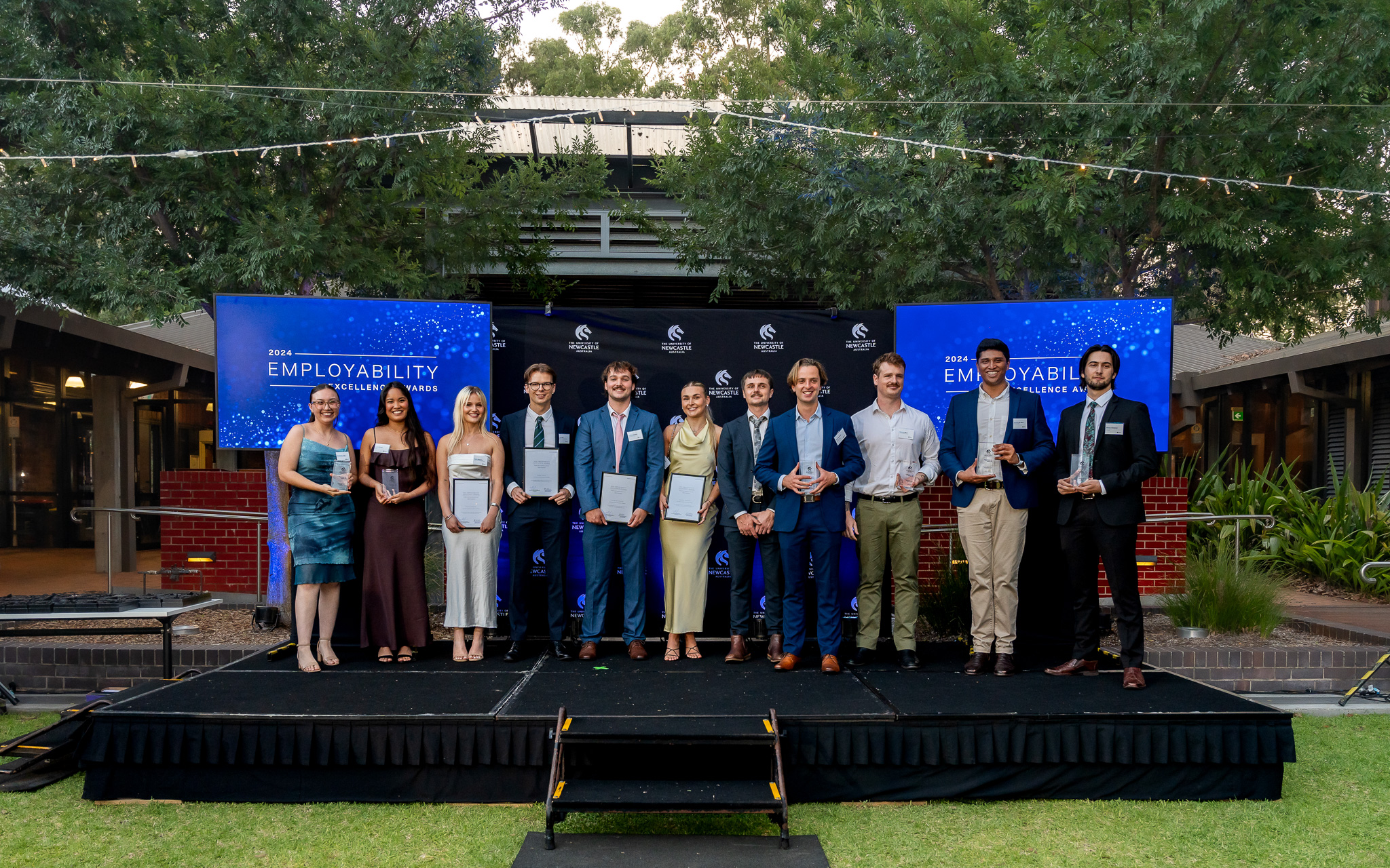 2024 Employability Excellence Awards student winners on stage