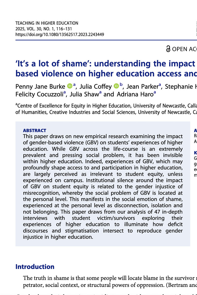 ‘It’s a lot of shame’: understanding the impact of gender-based violence on higher education access and participation