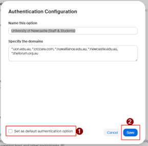 A screenshot taken from the Zoo web portal that shows the authentication configuration options.