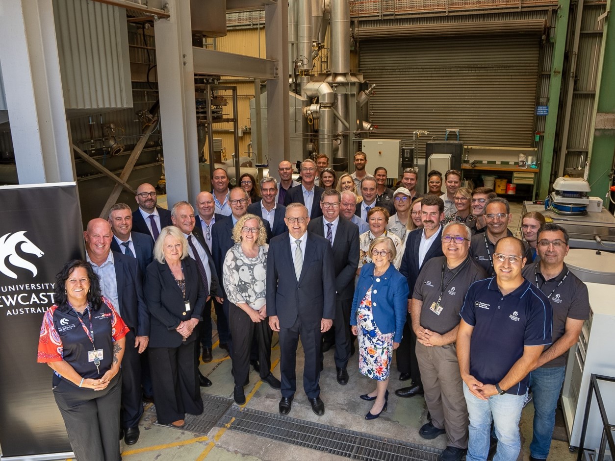 Prime Minister Anthony Albanese with others at the Future Industries Facility announcement