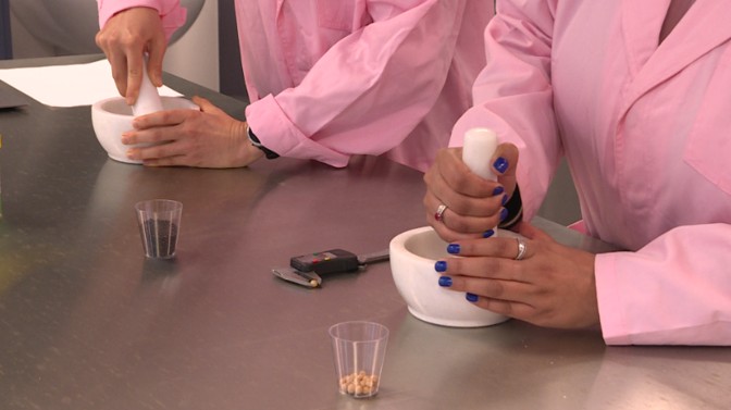 Researchers prepare food samples in the University of Newcastle’s food science laboratories at the Ourimbah campus.