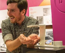 Michael Wilds with his winning tap design. UON Industrial Design graduate wins national innovation award