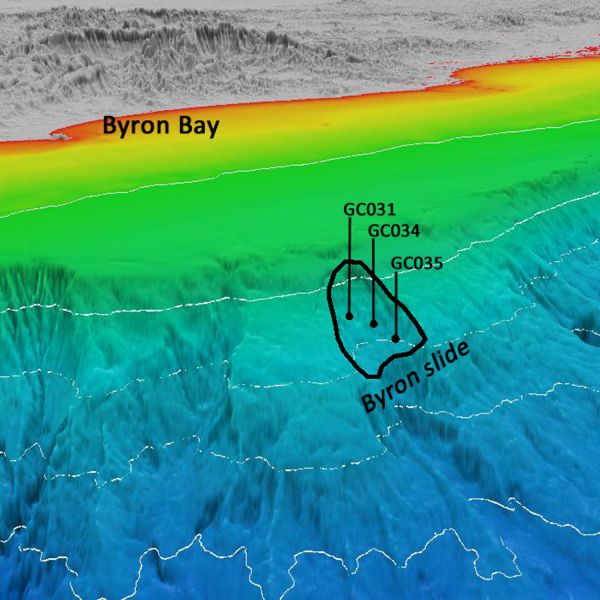 Byron submarine landslide scar offshore of Byron Bay. Voyage of ocean discovery