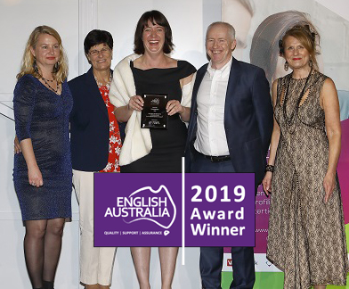 Staff receiving the English Australia Award for Innovation