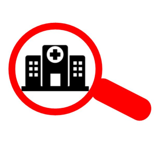 HPREP Cartoon of magnifying glass over hospital building