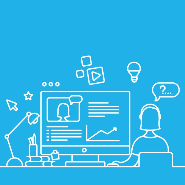 webinar-tile Abstract line illustration of a person studying, with a vibrant blue background