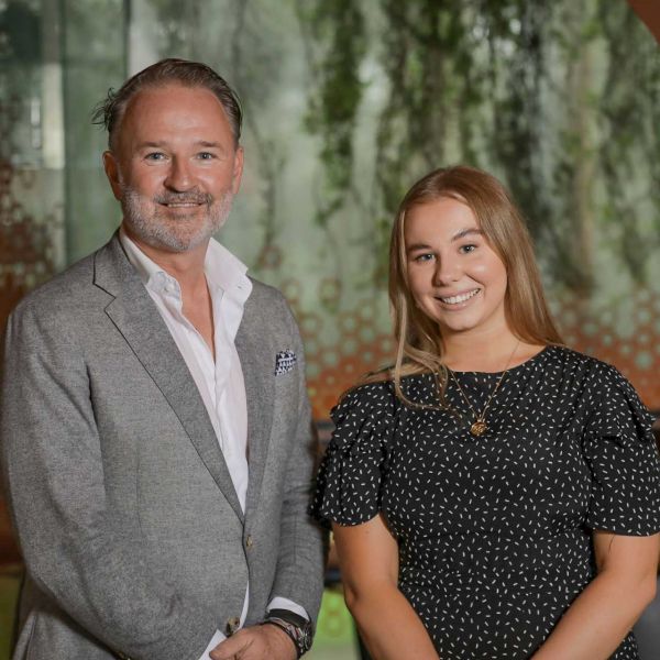 Madeleine Novak, with Oceanex Energy CEO Andy Evans, is using her scholarship to support her investigation into attitudes towards offshore wind farm developments.. Forging the future: new sustainability scholarship
