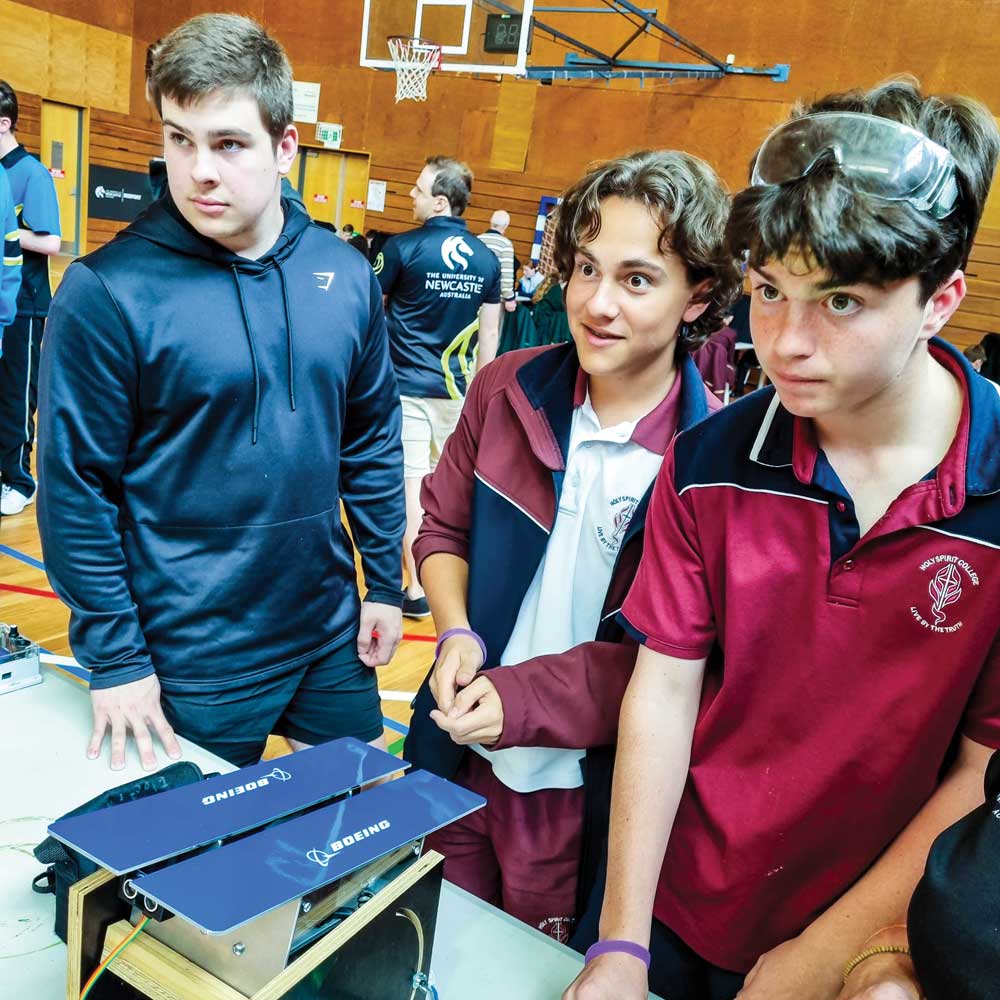 Boeing’s generous support of Flight! and other University initiatives is helping to engage students of all ages to develop their interest and skills in STEM and preparing them to meet global challenges of the future.  Students watching a glider fly