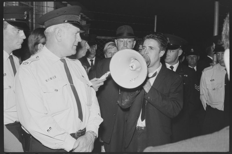 Protester holding megaphone
