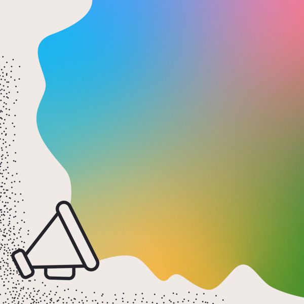 HEARD a graphic of a megaphone with rainbow colours coming out of it
