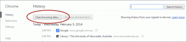 screen shot showing Chrome's browsing history page