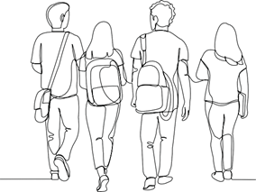 Students walking away