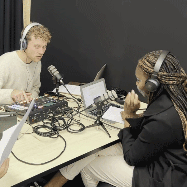 Ben and fellow students in the zone. On air: Students make their radio debut