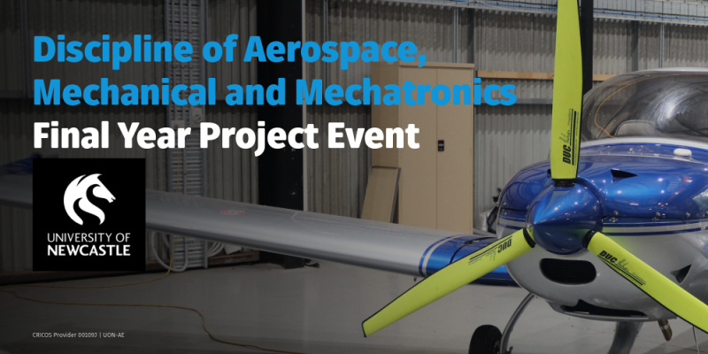 Decorative - image of plane, covered by event title text and University of Newcastle Logo