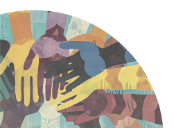 Illustration of many hands meeting