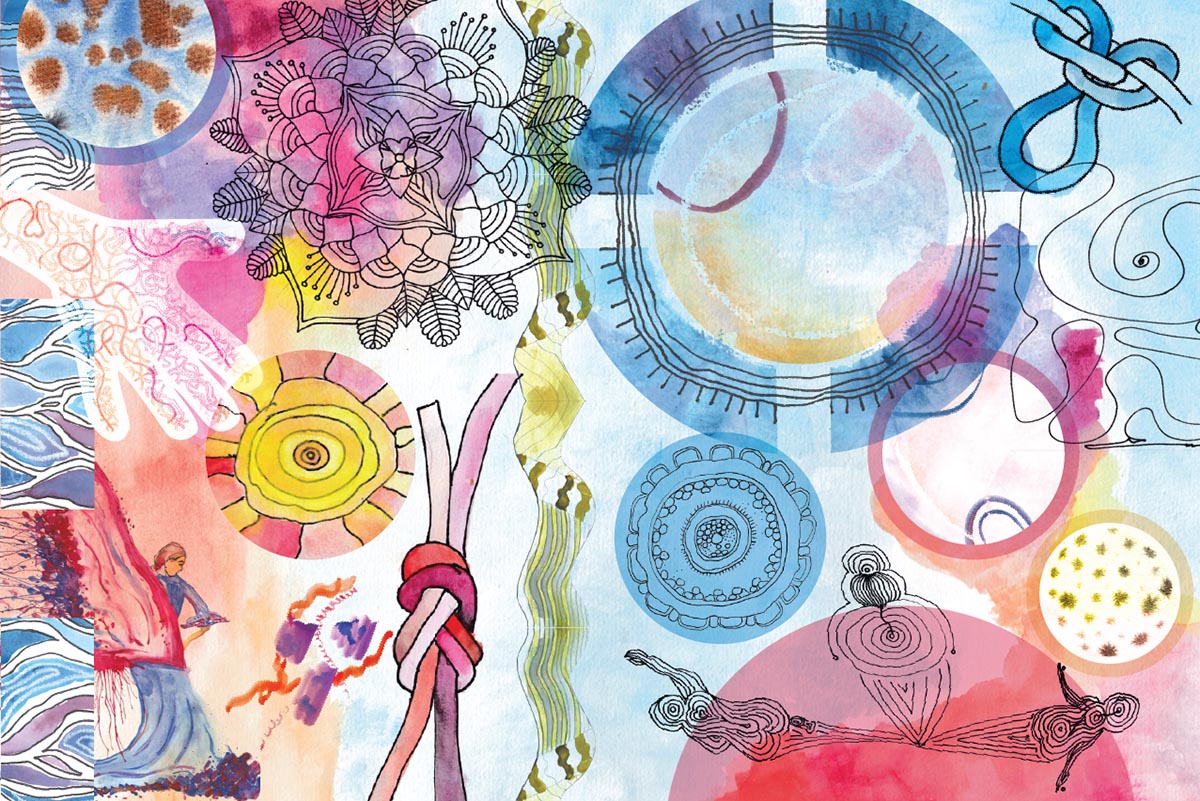 A pink and white artwork