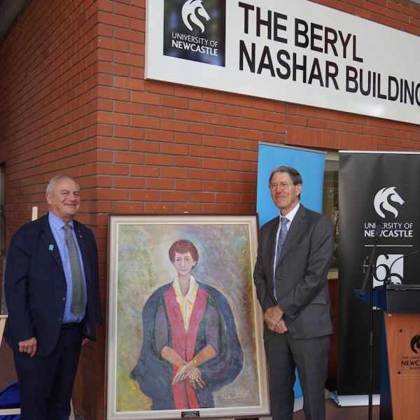Vice Chancellor Professor Alex Zelinsky AO with Professor Nashar's son Tarek Nashar. University recognises trailblazing geologist and advocate for women in science .