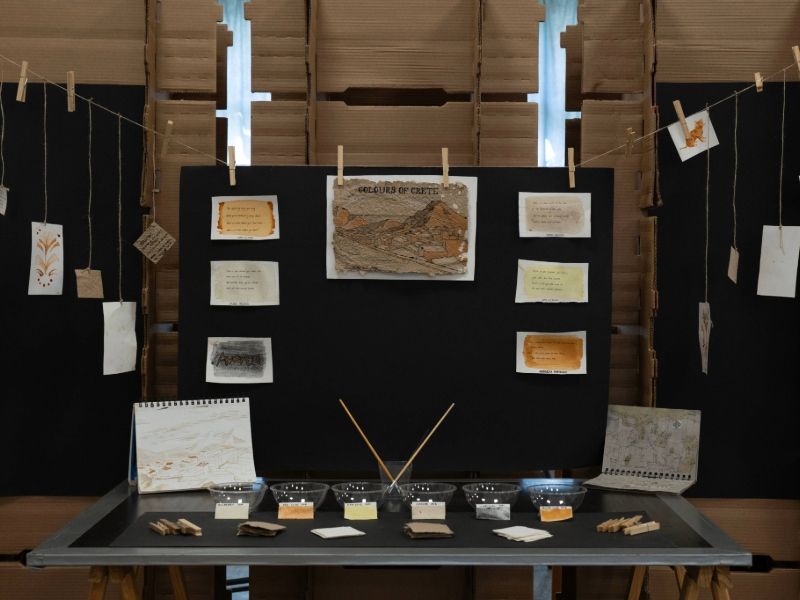 A collection of items arranged on a table. 