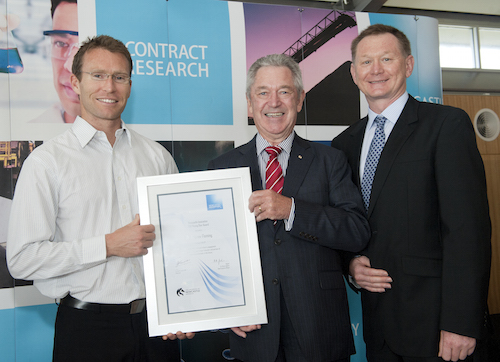 Dr Andrew Fleming (left) receiving Newcastle Innovation Rising Star Award