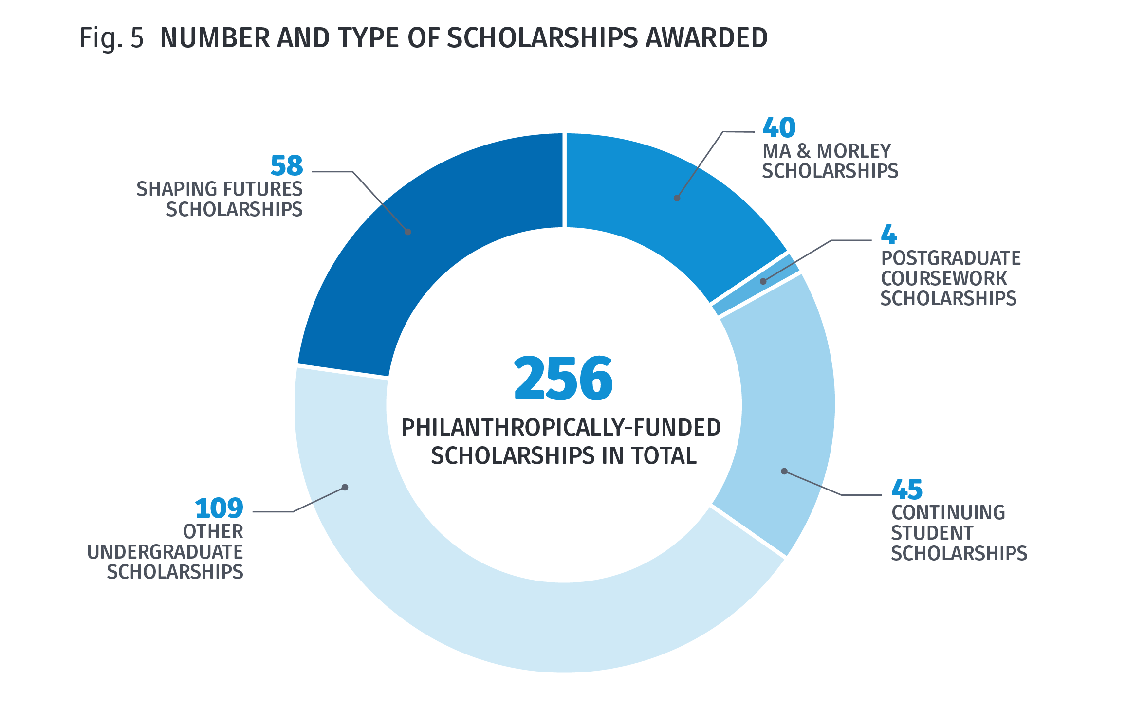 Number and type of scholarships awarded chart