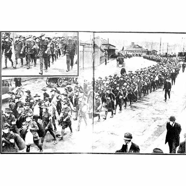 Returned soldiers with masks on 1919.. Historians reveal little known histories of the Spanish Flu 