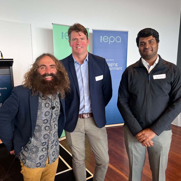 ABC's Gardening Australia host Costa Georgiadis with Deputy Director Campus Services, Matt Lee and Sustainability Manager, Nik Mungilwar from the University of Newcastle at the EPA event. 