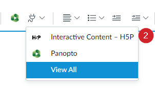 Apps Drop-down menu This is a screenshot of how to access the Interactive Content - H5P under the Apps button.