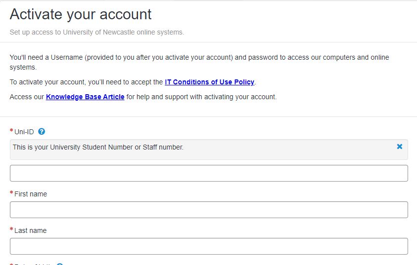Activate your account form