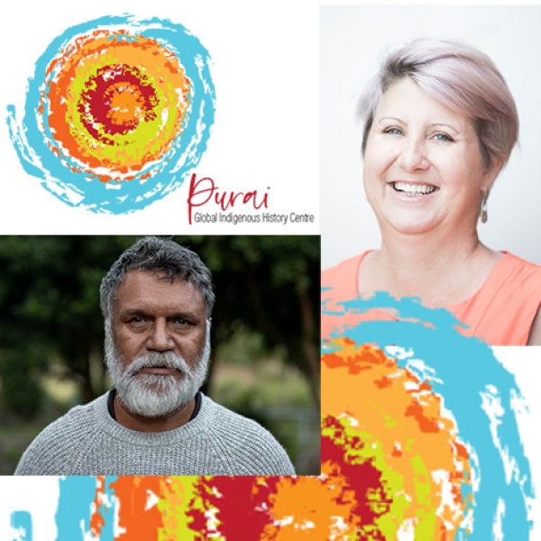 2 head and shoulders shot of a man with a beard and a smiling woman together with a swirling colourful logo that is Purai's logo. Keeping the flame of Purai alive: UoN’s Global Indigenous History Centre to celebrate a decade of seminal work in 2023