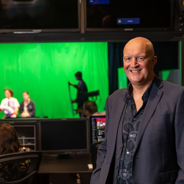 paul-egglestone-web Professor Paul Egglestone stands in the studio control booth in the School of Creative Industries at Q Building.