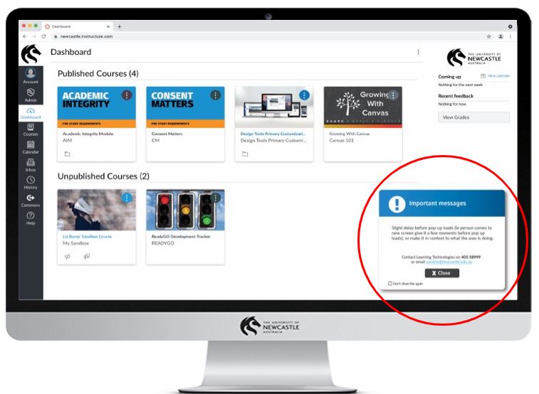 Screenshot of an example Impact Message