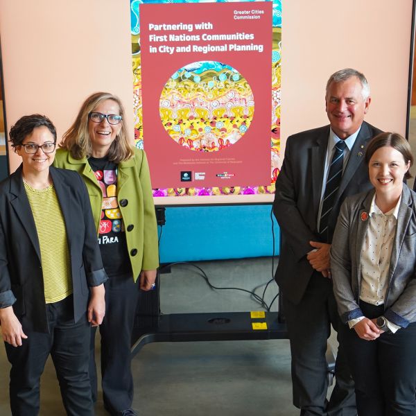Members from the Greater Cities Commission, University of Newcastle's Wollotuka Institute and the Institute for Regional Futures group together for a photo at the launch