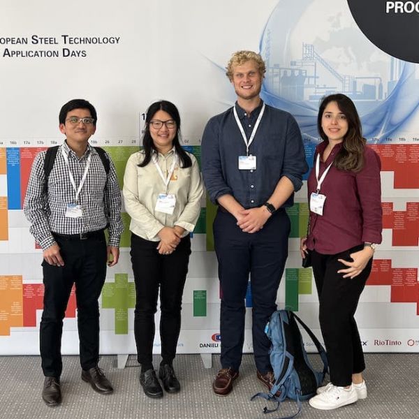 L to R; Irfan Barustan, Ai Wang, Edward Bissaker, Behnaz Rahmatmand from the Centre for Ironmaking Materials Research at the University of Newcastle.. PhD Students Represent the University of Newcastle at Europe’s Largest Iron and Steel Making Conference.