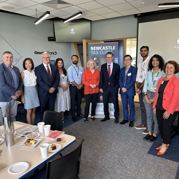 A group image of The Honourable Stephen Jones MP, Assistant Treasurer & Minister for Financial Services, Ms. Sharon Claydon MP and the University of Newcastle Tax Clinic team.