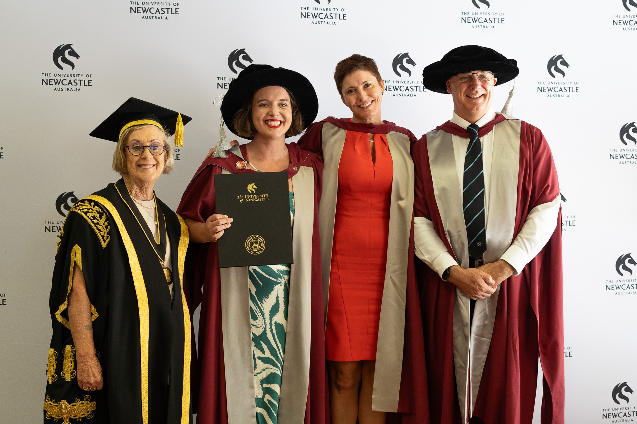Tori graduated on Monday 16 December, photographed with the Chancellor, the Deputy Vice-Chancellor and her supervisor