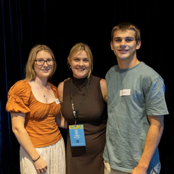 Lisa Winn and her children, Ella and Hunter smiling at camera