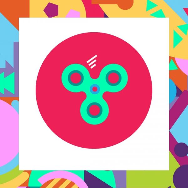Make Your Own Fidget Promotional poster for 'Make your own Fidget Week' at the library MakerSpace, featuring a colorful background and an illustration of a fidget spinner.